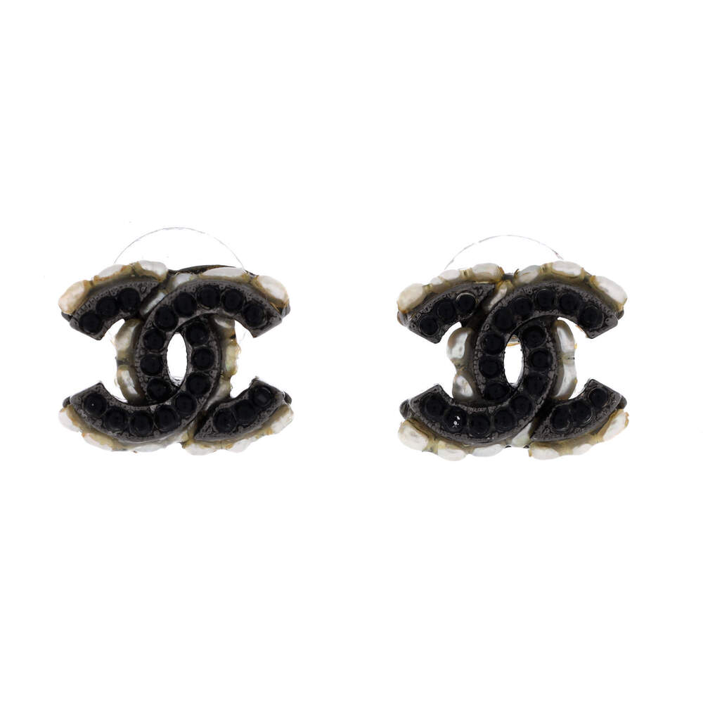 Chanel CC Stud Earrings Metal with Faux Pearls and Crystals